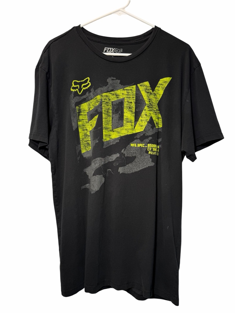 Fox Racing Motocross Graphic Tee Shirt Black Neon Yellow MFG SPEC Flaws